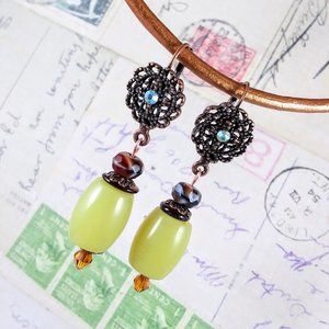Olive Jade Aventurine in Copper Earrings